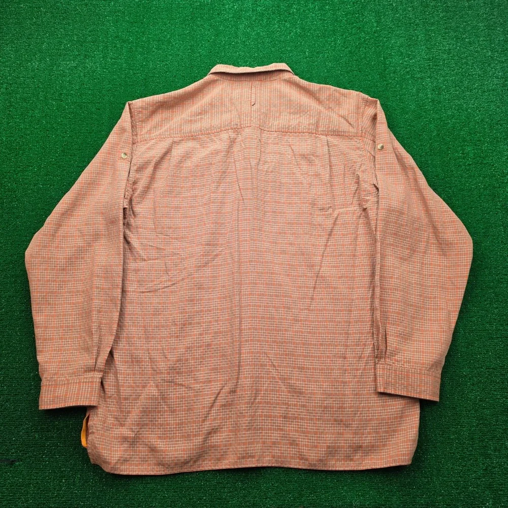The North Face Technical Hiking Shirt Mens XL Orange Plaid Button Up‎ Outdoors